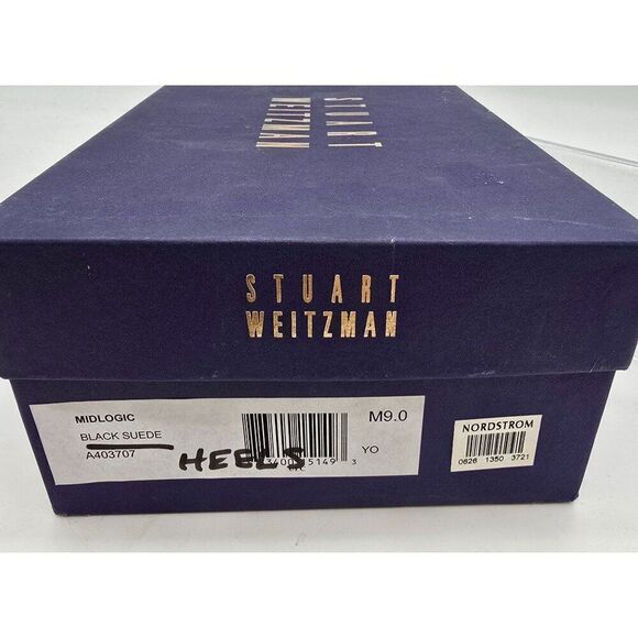 Stuart Weitzman Black Suede & Fabric Heels With Square Toe & 3-Inch Heel - Picture 12 of 13